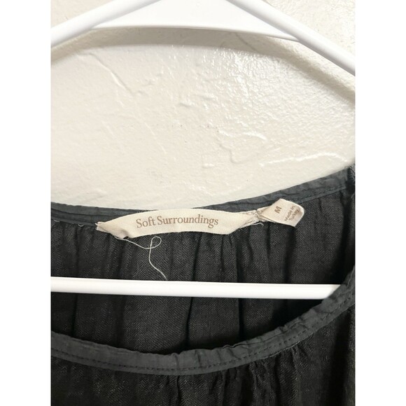 Soft Surroundings Crochet Sleeve Black Tunic Top Size Medium Boxy 100% Linen - Picture 6 of 9